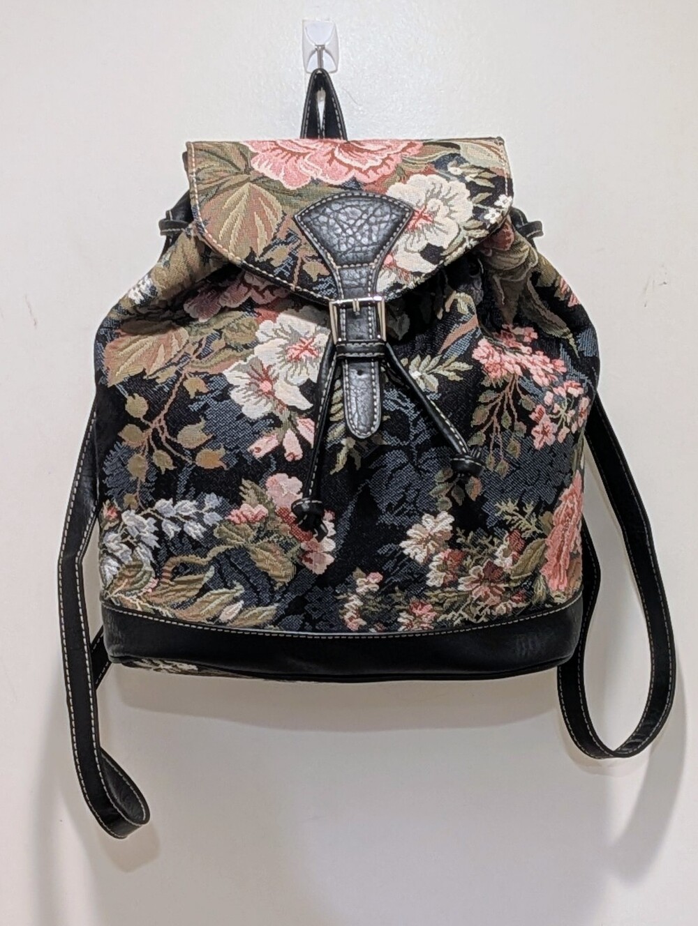 NWOT Signare Floral Tapestry Mini Backpack with Faux Leather Details